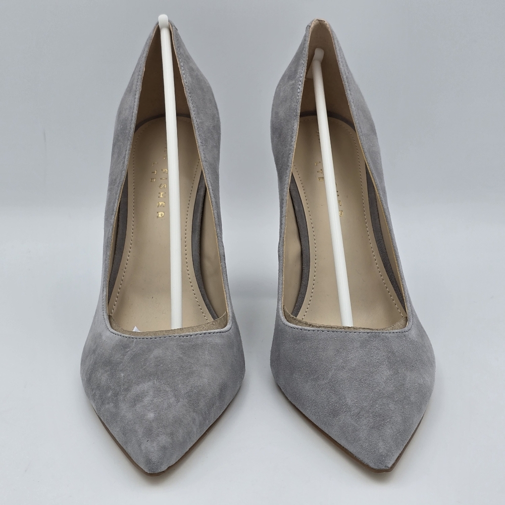 NWOT Marc Fisher LTD Abilene Block Heel Pointy Toe Pumps, Light Grey Suede, 11M - Picture 4 of 14
